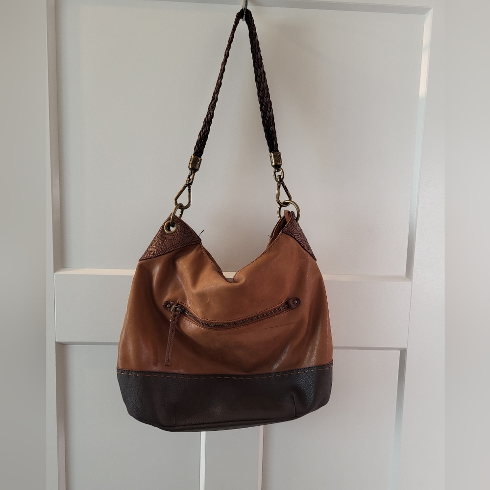 The Sak Sequoia Two Toned Brown Leather Shoulder Bag